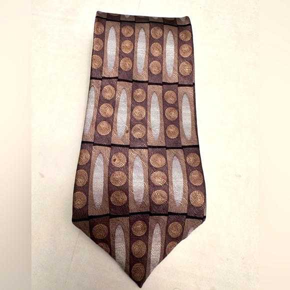 ZIGGURAT By Mulberry 100% Silk Necktie Brown Gray Geometric USA Designer - Picture 1 of 4